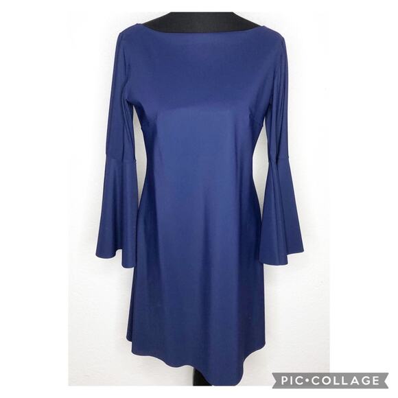 Chiara Boni dark blue oversized bell sleeve boatneck dress size 48 or Large - Picture 1 of 15